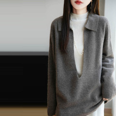 慵懒风羊毛衫100纯女装2025秋冬新款设计感深V领叠穿宽松大版毛衣