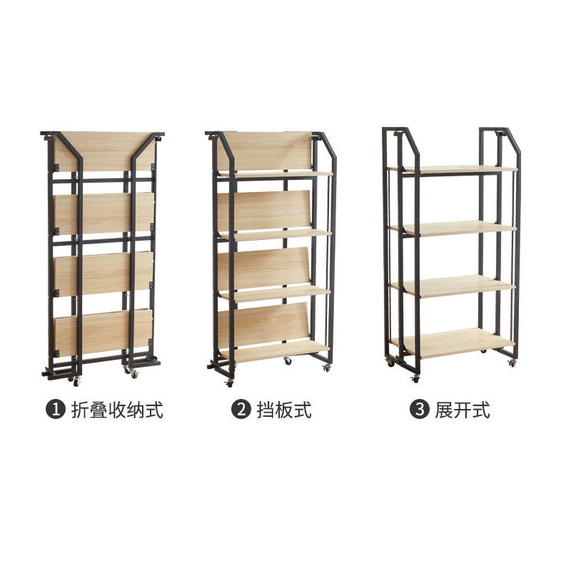 Rack de almacenamiento plegable de cuatro capas sin instalación con deflector cocina balcón estudio merienda olla libro de almacenamiento rack