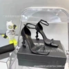 Cowhide black black heel 8CM