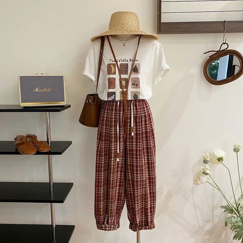 Super Soft Modal! Fruit Pattern Print Simple Short Sleeve T-Shirt for Women Summer Loose Straight Shoulder Youthful Top