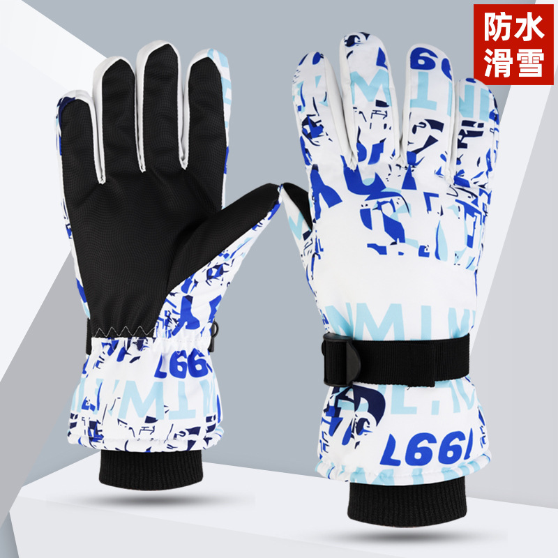 Guantes de invierno para hombres y mujeres graffiti esquí cálido engrosado forrado de lana a prueba de viento antideslizante impermeable montar a prueba de frío guantes de pantalla táctil de invierno