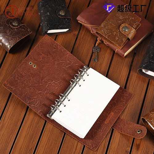 Vintage Business Ring Binder with Replaceable Genuine Leather Spiral Notebook