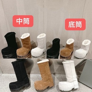 2024 New Paris Station Solid Color Furry Boots Snow Boots Big Toe Women's Thick Soled Fashion Winter Boots Trbottomy