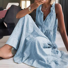 2024欧美跨境女装无袖棉麻大摆连衣裙