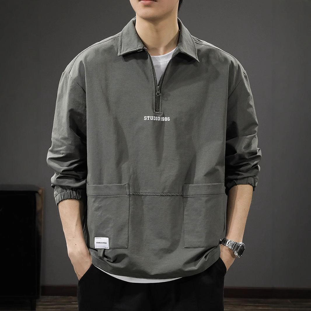 Autumn thin shirt for leisure with zipper