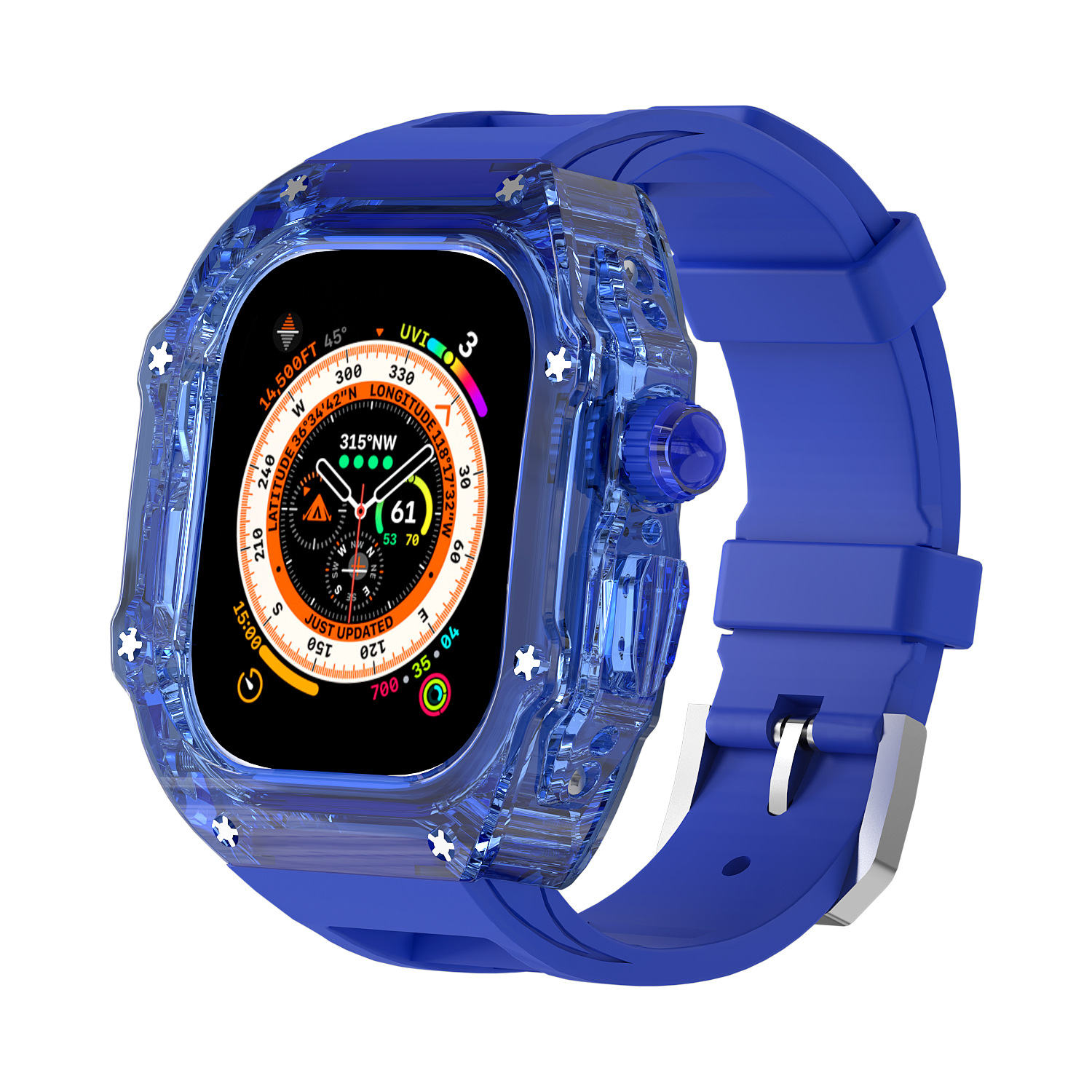 Aplicable para Apple Watch 8 ultra 49mm caso transparente correa de caucho flúor iwath45 44 funda protectora