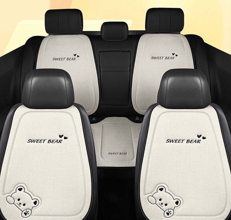 Seat cushion, linen single-piece seat cover, rear seat cushion, suitable for all seasons, cartoon design, for car interiors, for women