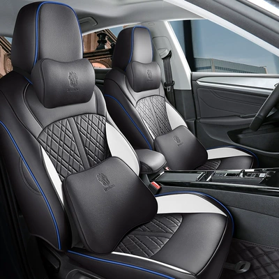 All Seasons Leather Five-seater Car, Modelə uyğun (Original) oturacaq örtükləri - black-and-white-blue-full-leather-memory-cotton-version-remarks-model-year-rear-half-pack