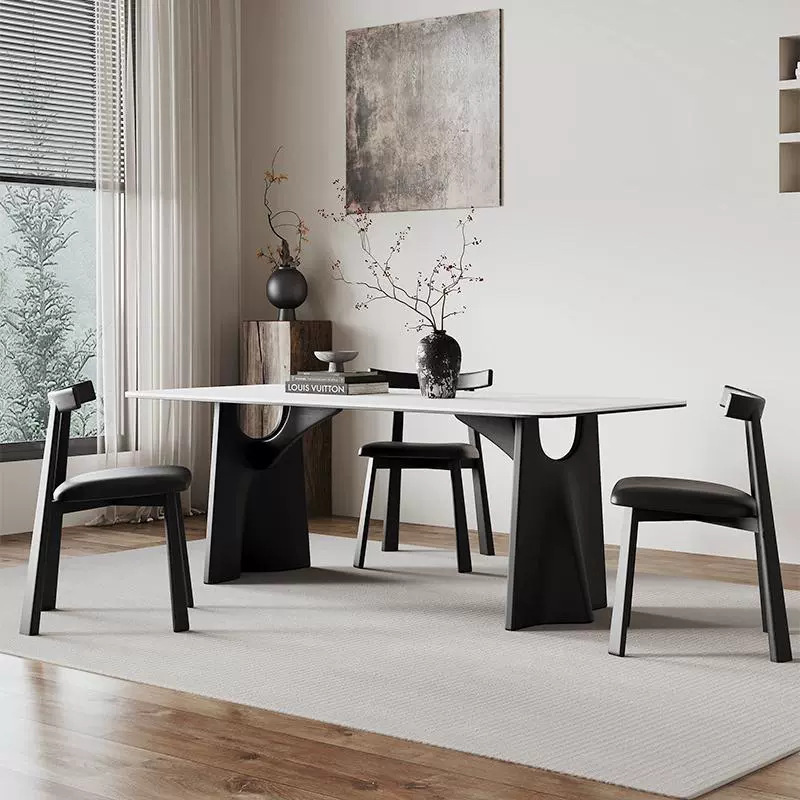 French Retro Style Solid Wood Slate Dining Table for Home Light Luxury Modern Simple Small Apartment Ash Wood Dining Table and Chair Combination