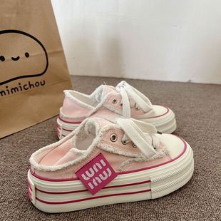 Platform Thick-Soled Two-Wear White Canvas Shoes for Women 2025 New Summer Popular Slip-On Casual Sports Shoes