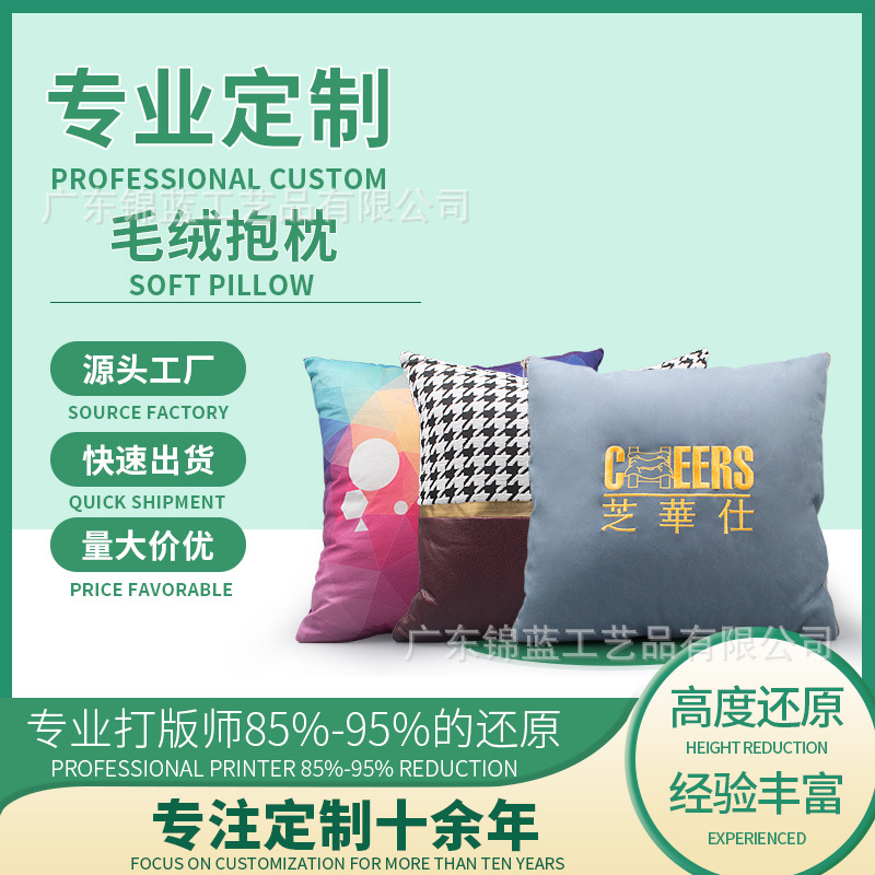 卡通抱枕印刷图案加logo刺绣抱枕被子两用定制 车载抱枕套定制