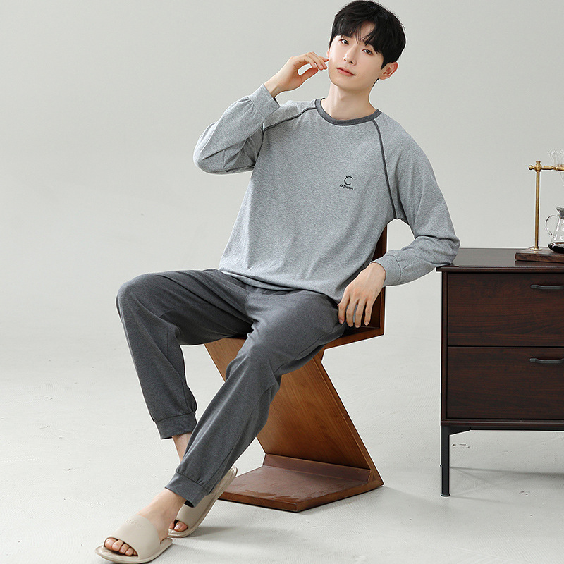 Pajamas for Men Spring & Fall New Round Neck Pullover Long-Sleeved Trousers Set Can Be Worn Outside Sports Style Home Clothes Two-Piece Set Pajamas for Men Spring & Fall New Round Neck Pullover Long-Sleeved Trousers Set Can Be Worn Outside Sports Style Home Clothes Two-Piece Set