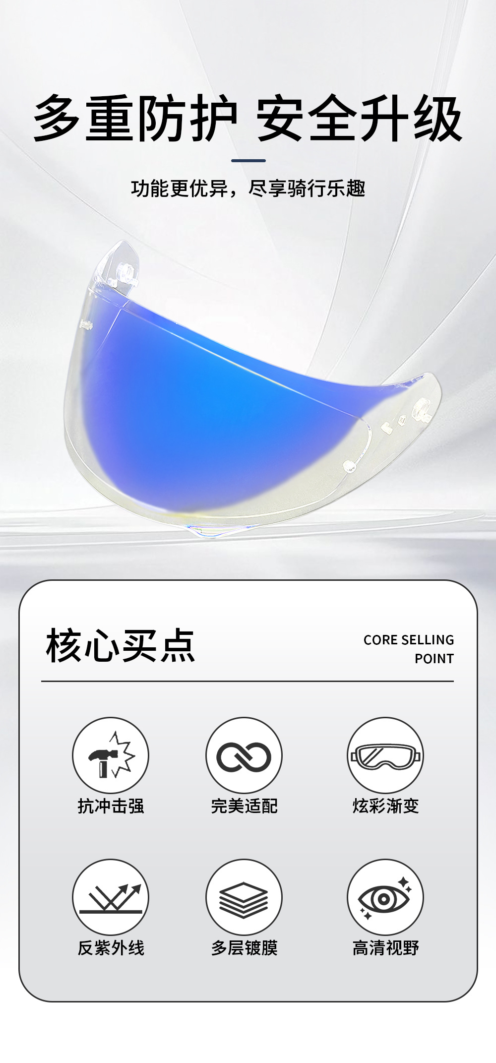 Scorpion R710 helmet visor is compatible with T510, R410, R491, and Ryzer helmet accessories, offering high-definition UV protection