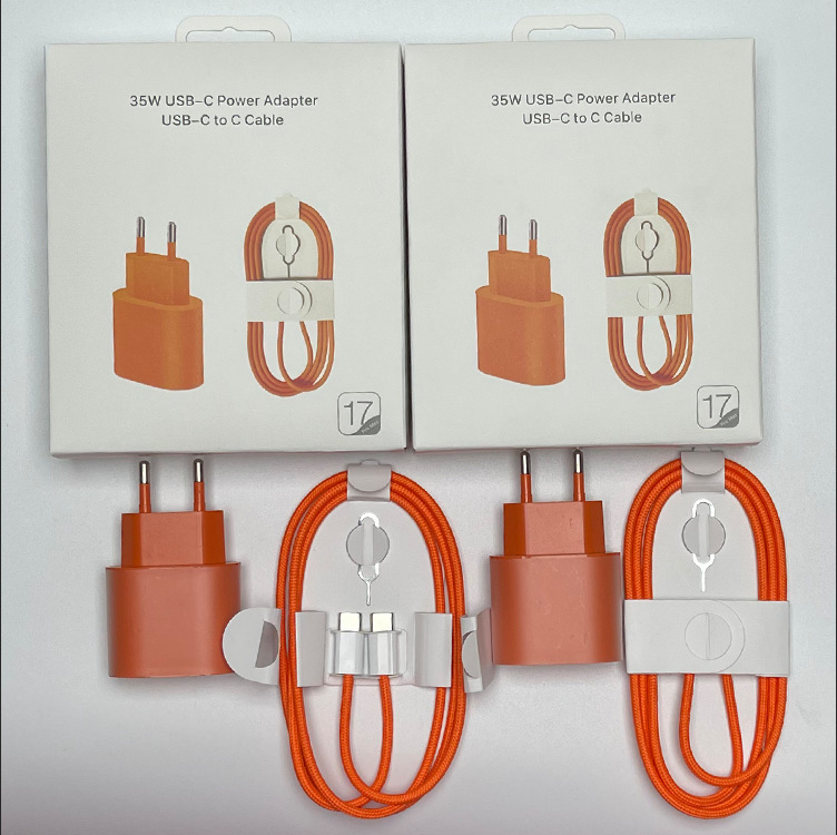 Suitable for Apple 17 Mobile Phone Pd35W European Standard Fast Charging Set Dual C-Type Braided Cable with Pin Connector Apple 16 Charger Suitable for Apple 17 Mobile Phone Pd35W European Standard Fast Charging Set Dual C-Type Braided Cable with Pin Connector Apple 16 Charger