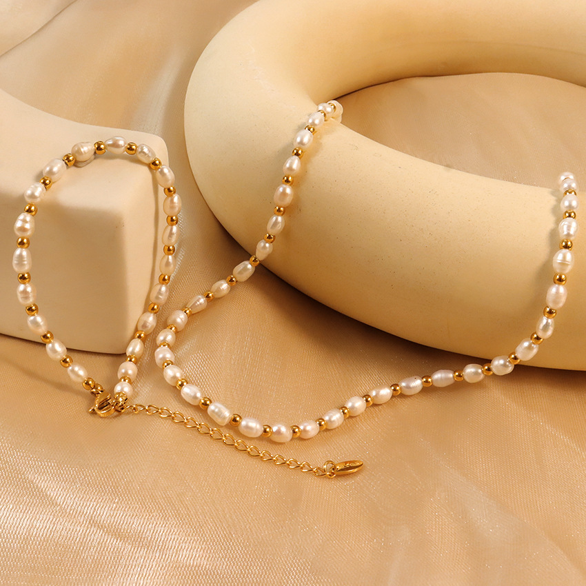 Casual Occasion 304 Stainless Steel, Baroque pearl Material 304 Stainless Steel Baroque Pearl Pastoral Plating Geometric Necklace