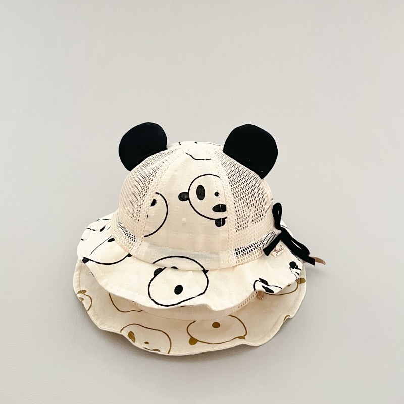 Sombrero de bebé sombrero de verano transpirable sombrero de pescador de niño lindo panda sombrero de bebé sombrero de sol delgado sombrero de sol de niña