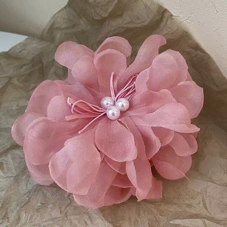 Fuchsia shiffon crab pin, flowered