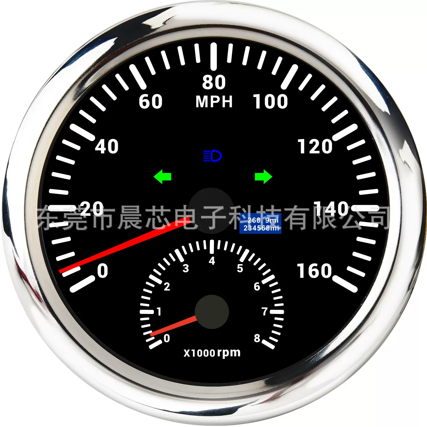 摩托车汽车速度表带远光灯指向灯110mm二合一仪表mph转速表速度表