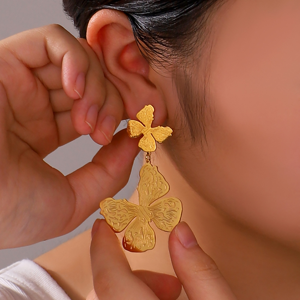 PVD Coated Gold Plating Process 1 Pair IG Style Simple Style Flower Butterfly Bow Knot Plating 304 Stainless Steel Drop Earrings Ear Studs