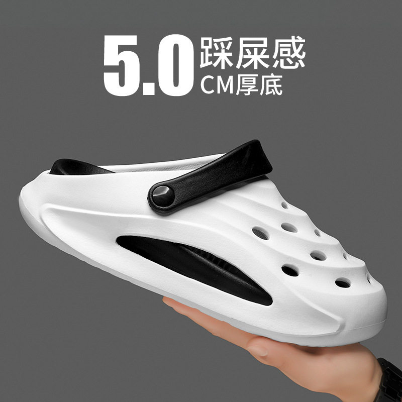 Dép sandal nam bít mũi đế dày kiểu lỗ thoáng khí đi biển — Kaki, Màu trắng, Màu đen