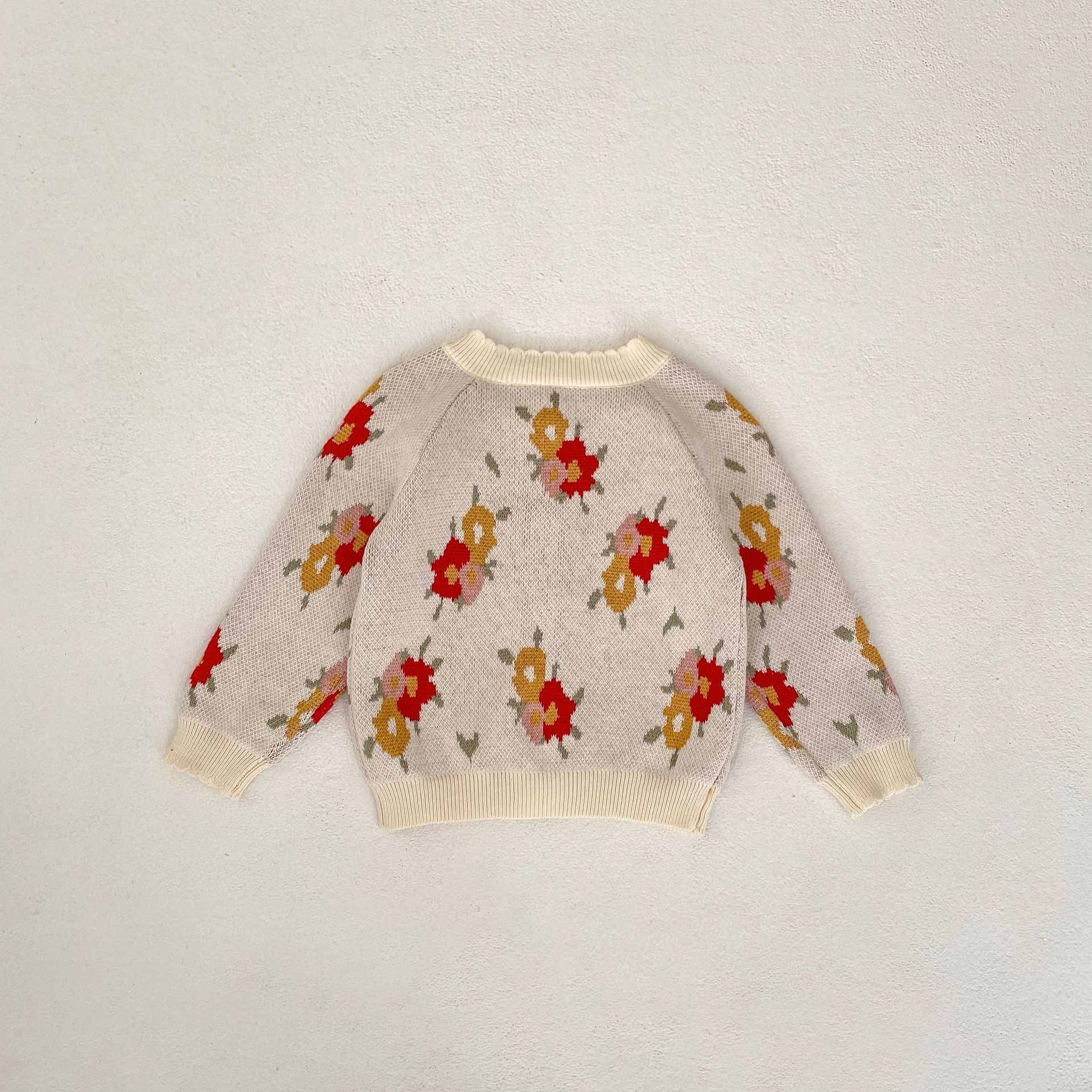 Ensemble 2 pièces veste + bretelles en coton tricoté jacquard classique pour bébé et enfant, automne 2024_voghion.com