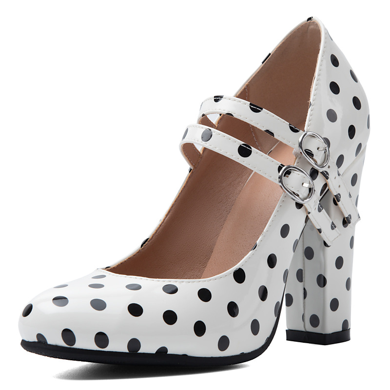 European and American Foreign Trade Cross-Border Fashion Show Sky-High 47 Chunky High Heels Polka Dot Mary Jane Large Size 47 Women's Single Shoes Heels