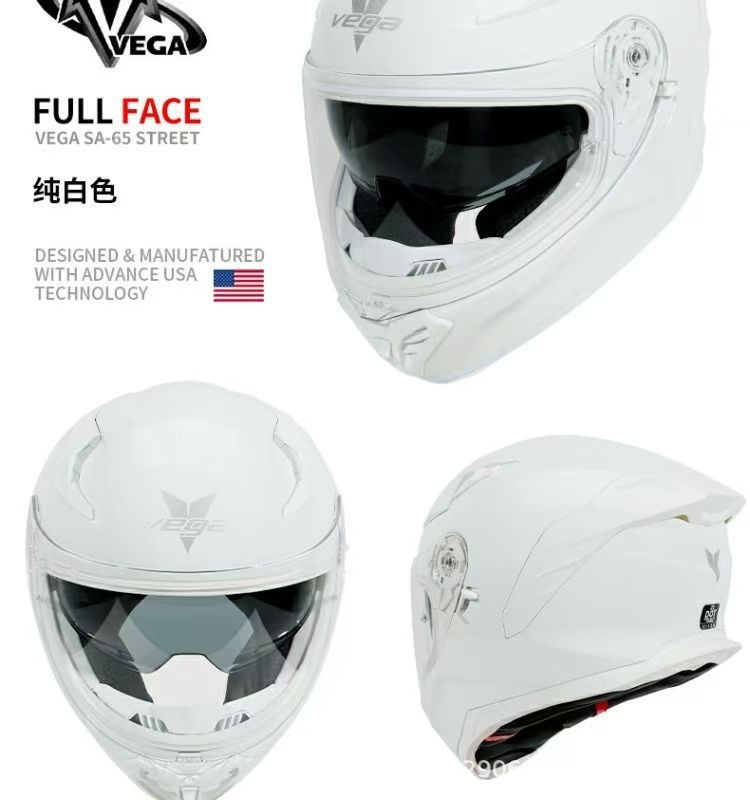 American Vega Motorcycle Helmet for Men and Women, Bluetooth Racing Helmet, Four-Season Sun Protection Full-Face Helmet, Retro Motorcycle Helmet with Large Tail Wing, 3C