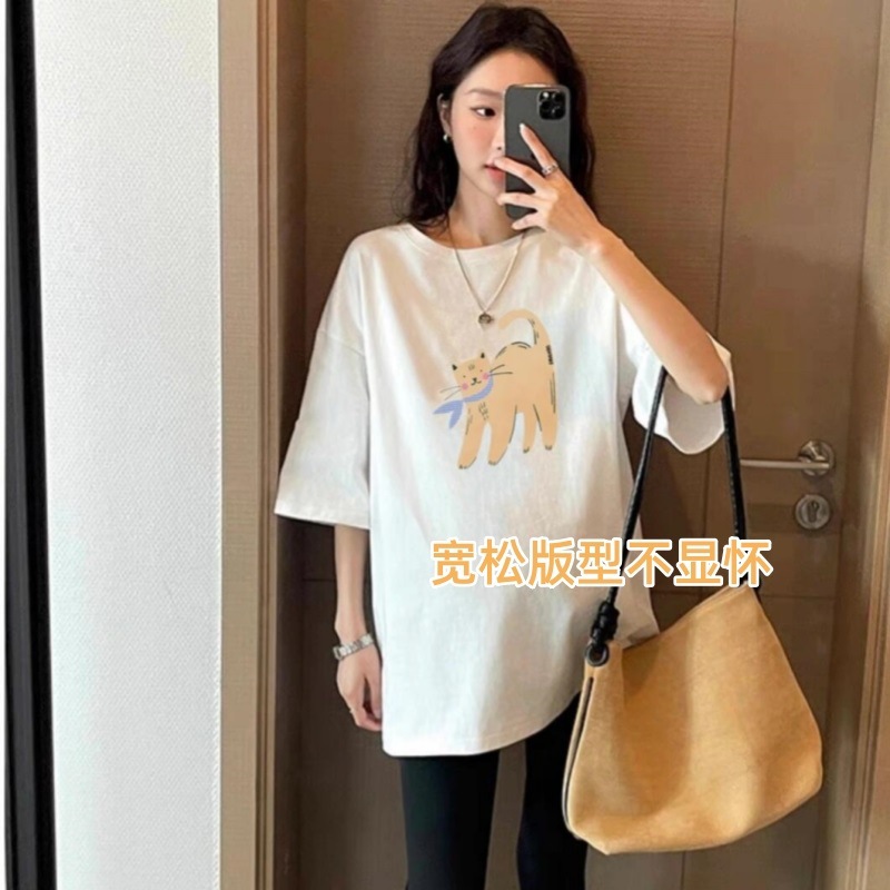純綿マタニティトップ夏服 2025 新しいルーズフィット妊娠底シャツマタニティ半袖 Tシャツ夏