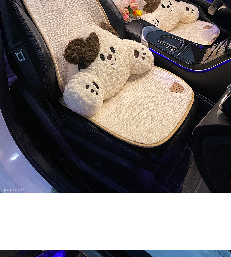Car seat cushion universal four seasons linen car ventilated seat cushion summer cartoon cute seat cover anti-dirty and permeable women