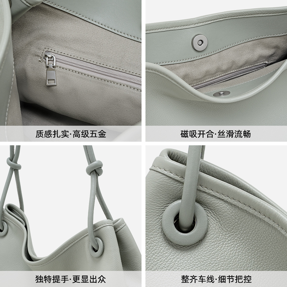 Niche Design Minimalist Shoulder Tote Bag Large Capacity Women's Underarm Bag Premium Genuine Leather Commuter Handbag - Thumbnail 4