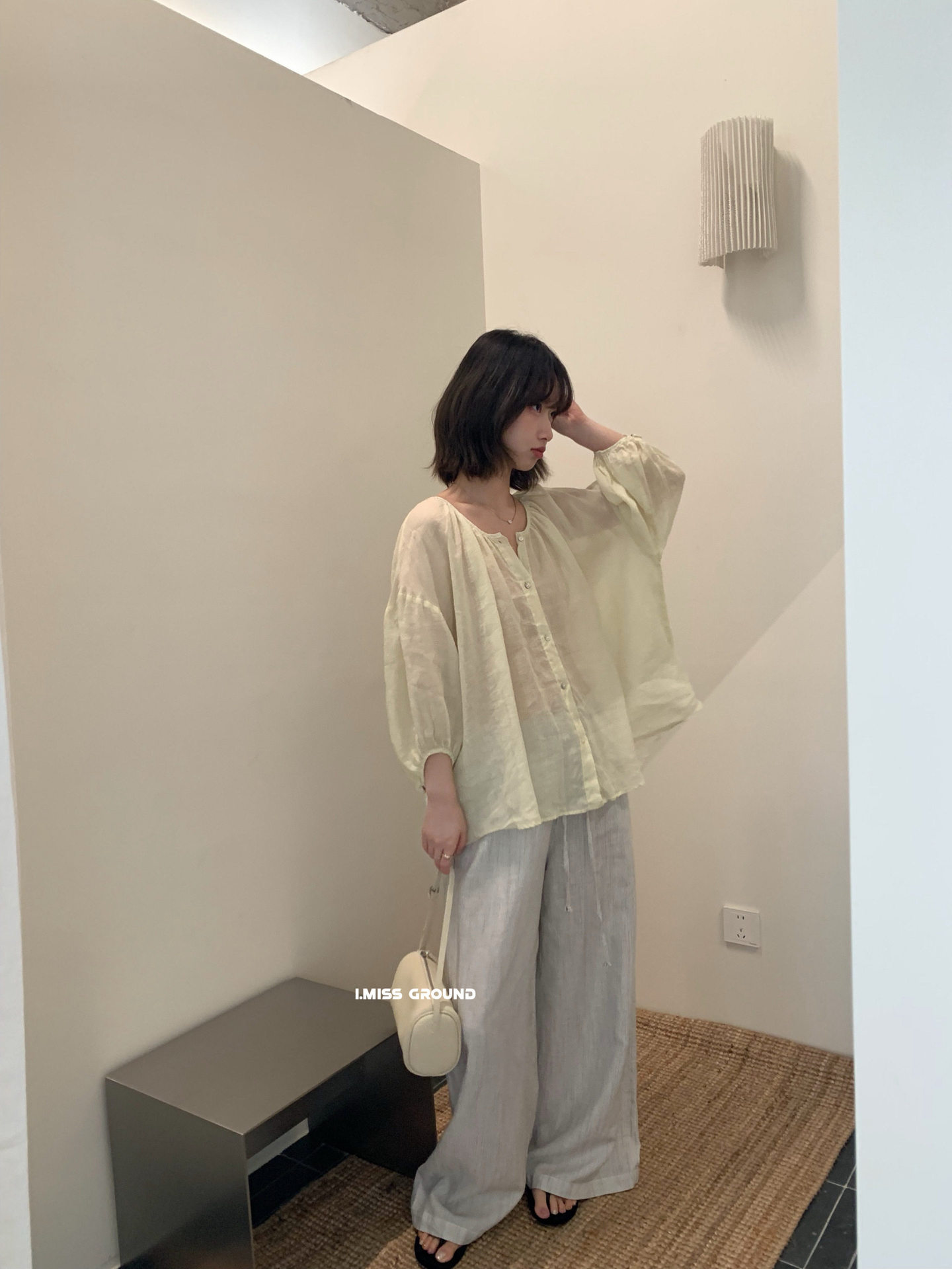 Áo sơ mi nữ linen tay lỡ phong cách Pháp i miss 2026 — xanh đậm, màu trắng, Bột cam, Vàng nhạtcolor chi tiết 13