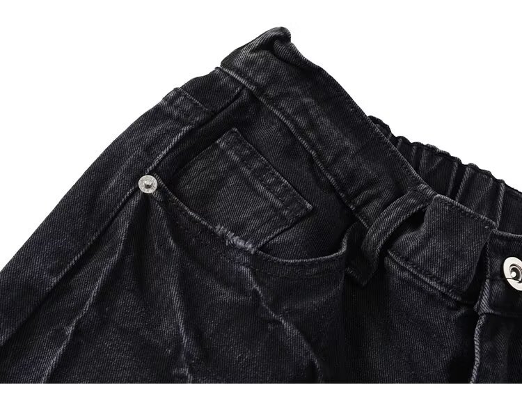 Vintage Distressed High Waist Straight Leg Jeans For Women & Men - Retro Loose Fit Denim Pants With Raw Hem, Comfortable Stretch Fabric_mkmklike.com