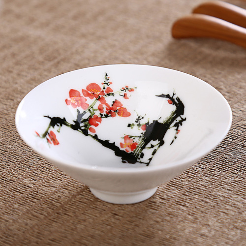 Dehua ceramic bamboo hat cup, imitation hand-painted high white porcelain tea cup, thin blue and white tea cup, tea cup, plum, orchid, bamboo and chrysanthemum