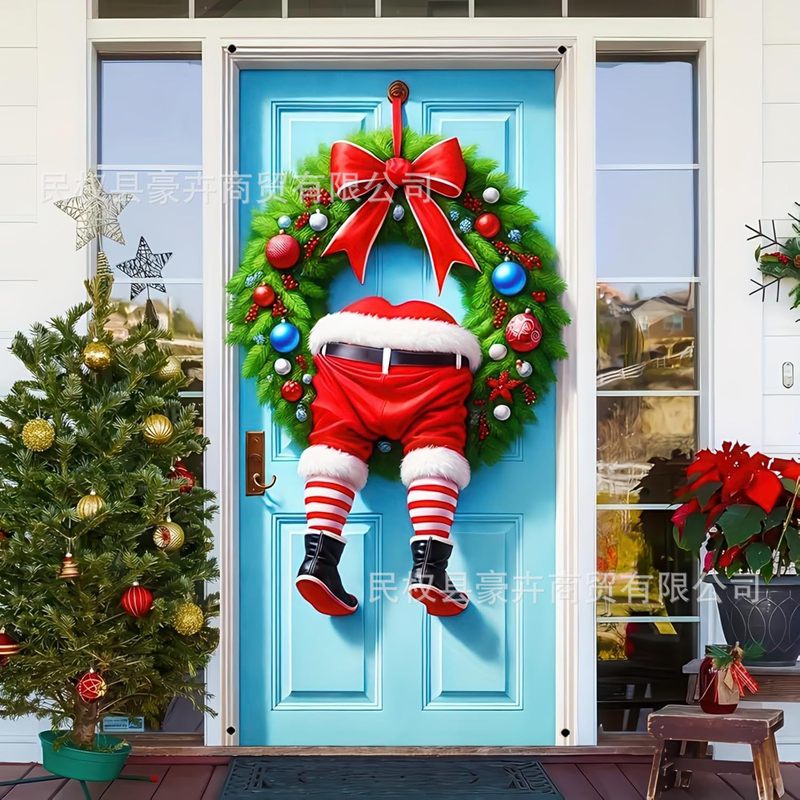 クリスマスドアカバー装飾サンタクロースクリスマス雪だるま背景布新年クリスマス屋外パーティー装飾ドア幅|undefined