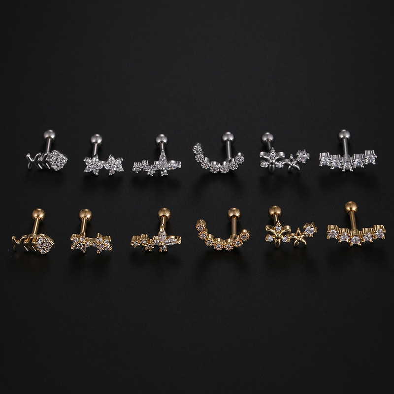 Fashion Star Stainless Steel Star Zircon Ear Studs 1 Piece display picture 2