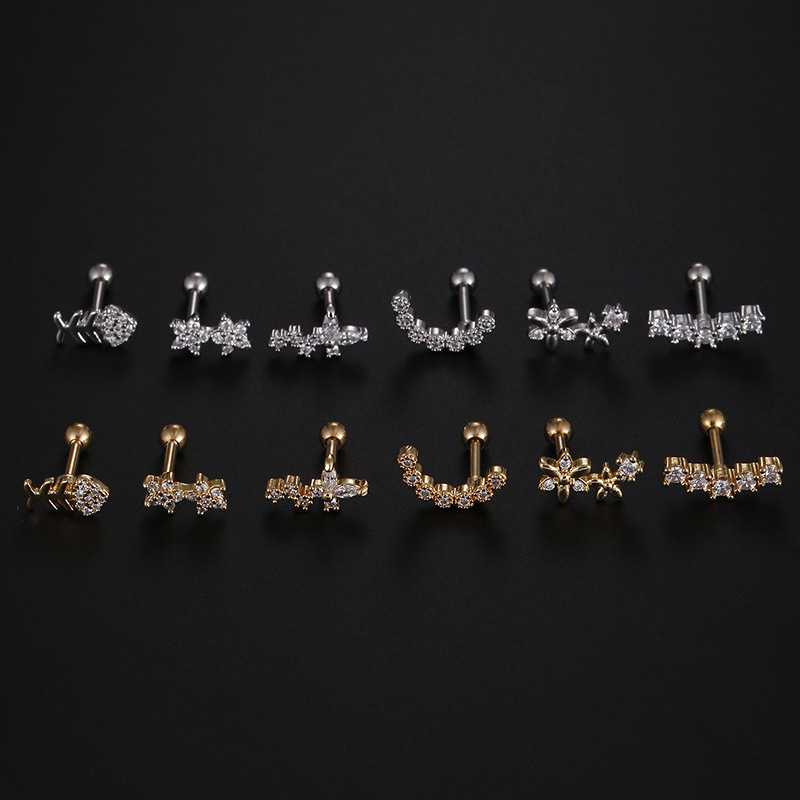 Zircon Inlay Material Fashion Star Stainless Steel Star Zircon Ear Studs 1 Piece