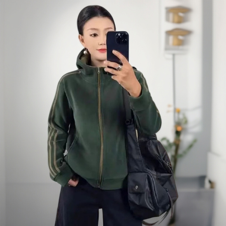 一件代发直播爆款2025秋季新款时尚连帽拼色洋气减龄运动外套女装|undefined