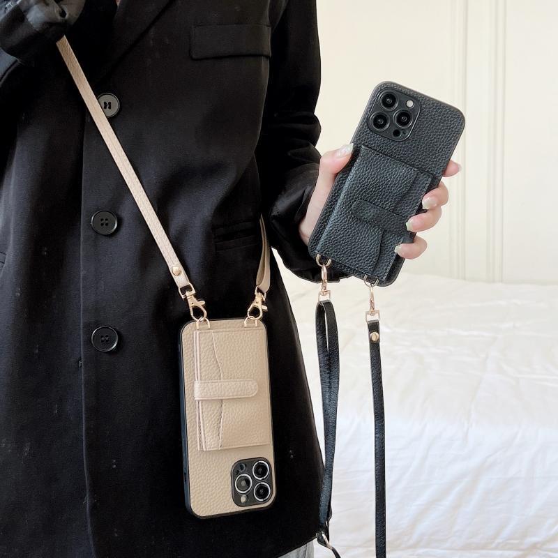 One-Button Card Holder Case Suitable for Apple 17 Phone Case, Luxurious iPhone 15 Leather Case, 16 Pro Max Crossbody Case, 11 Case