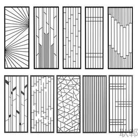 G1铁艺屏风隔断墙轻奢不锈钢金属客厅简约现代玄关中式花格装饰镂