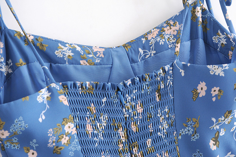 spring floral print sexy side slit hem strap suspender dress NSAM31752