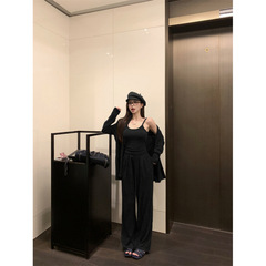昕可达 酒窝杏色套装女秋季开衫上衣吊带背心宽松阔腿长裤三件套