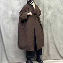 复古风过膝中长款轻薄棉衣棉服女无领外套宽松大码时尚保暖