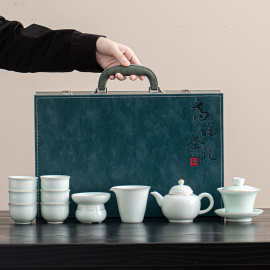 高档影青瓷茶具套装茶壶盖碗整套功夫茶具家用轻奢泡茶具送领导