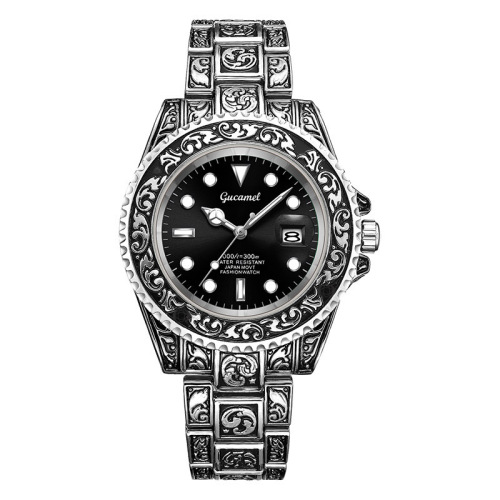 Ancient camel non-mechanical men's watch, vintage carved quartz watch, calendar watch, cross-border best-selling water ghost watch