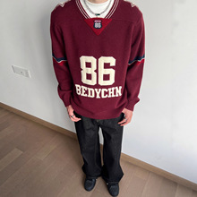 美式复古小众学院风v领套头毛衣男秋季宽松软糯慵懒风休闲针织衫