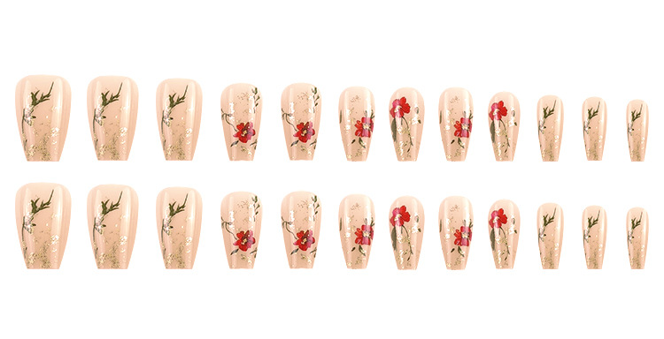 Gold Glitter Nail Tips Red Rose Nails