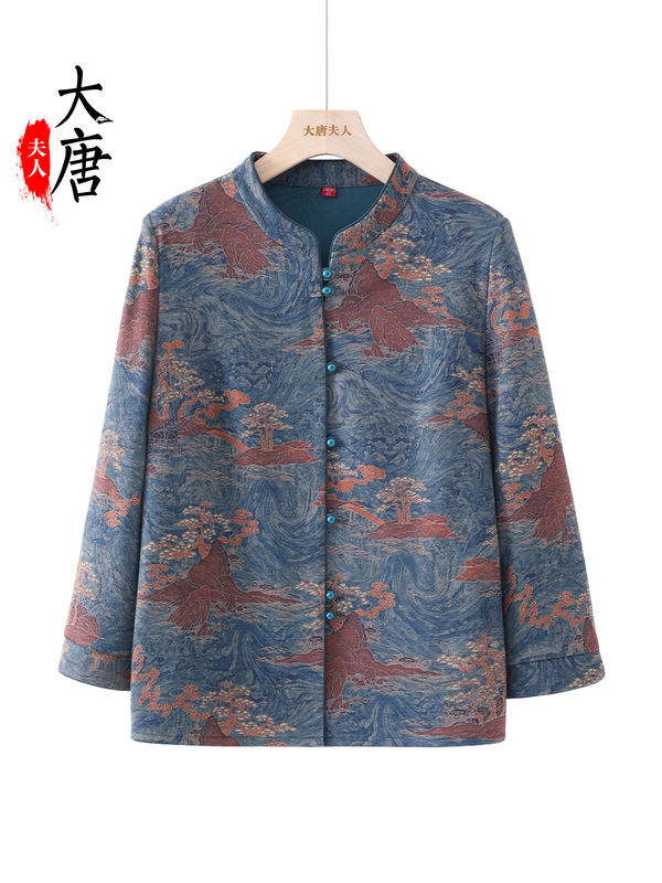 中老年人秋季套装女奶奶衣服2025新款长袖中式印花衬衫妈妈薄外套|undefined
