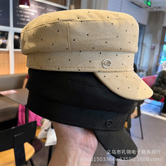 韩版时尚潮牌水钻平顶帽女秋冬新款麂皮绒贝雷帽百搭显脸小鸭舌帽