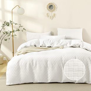 Cross-border Amazon Waffled Yarn-dyed Tufted Texture Quilt Cover Home Textile Bedding Three-piece Set for Foreign Trade