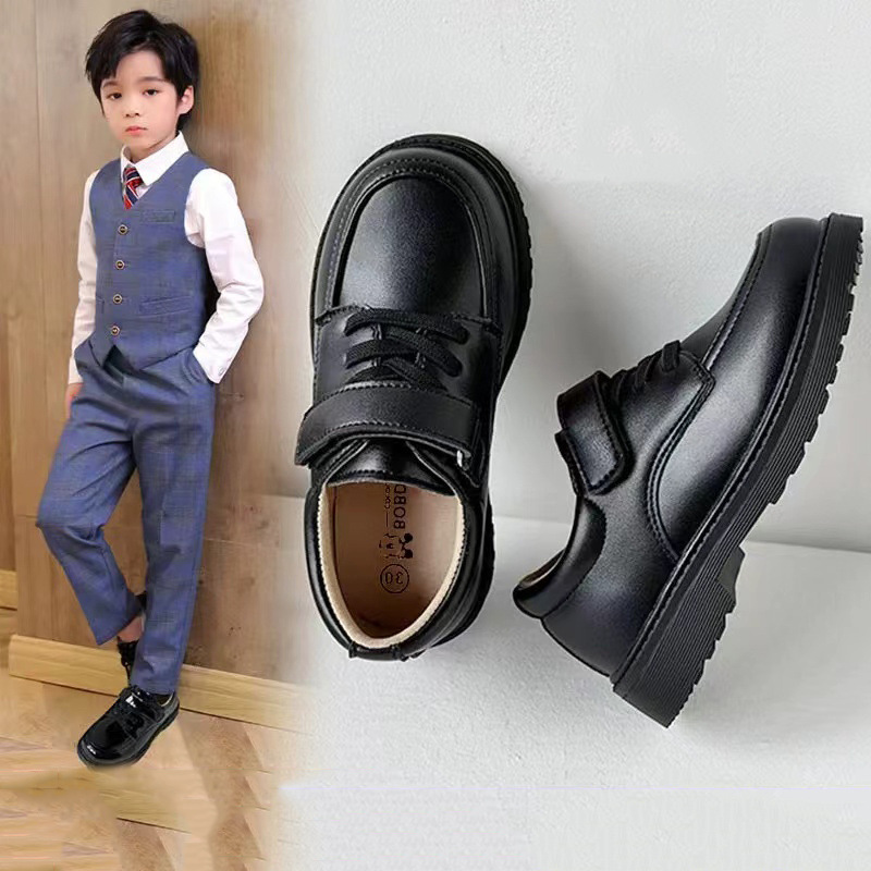 Boys' Leather Shoes Soft-soled Children's British Style Boys Performance with Suit Black Campus Performance Shoes Big Children Students